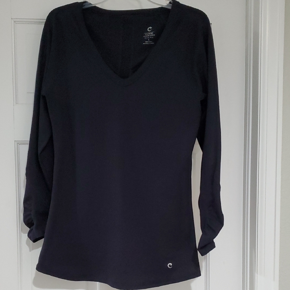 Core Yoga Quick Dry Women's Navy V-Neck Top sz L Nwot